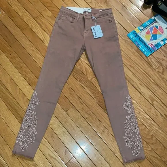 FRAME le skinny de Jeanne mid rise pink 27 NWT